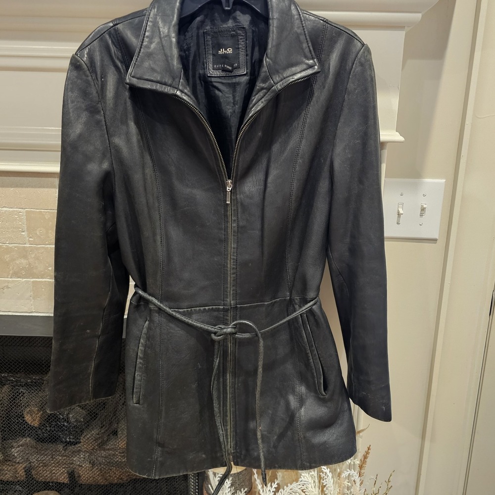 JLC Black Leather Belted Jacket Y2K Streetwear  XL Womens